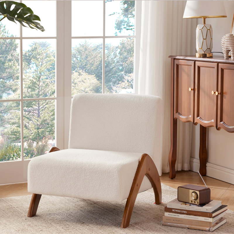 Chaise d'appoint rembourrée avec pieds en bois, Crème, crème
