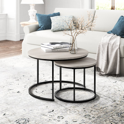Treble Set of 2 Round Metal Nesting Coffee Tables | Stackable Space-Saving Design for Living Room & Small Spaces