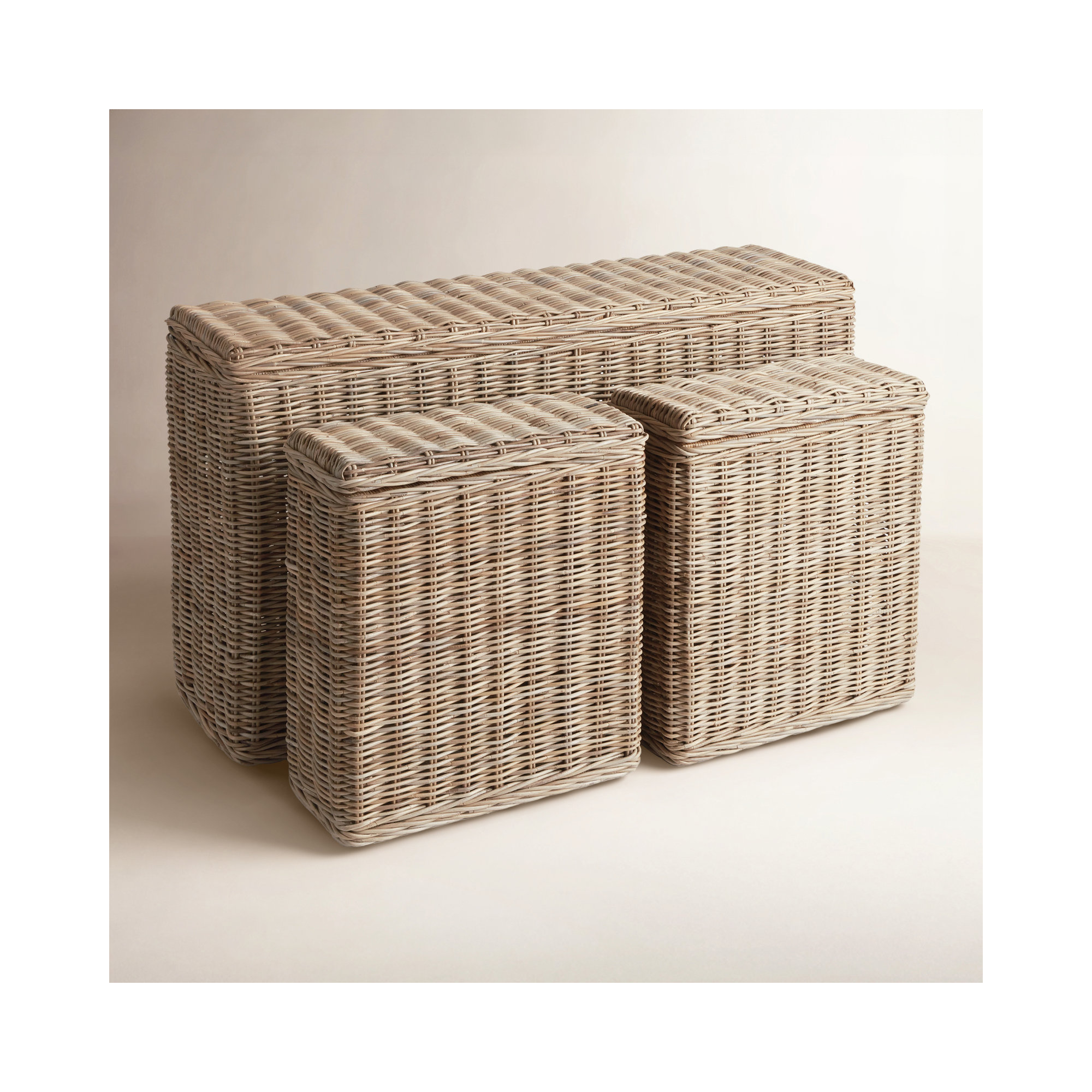 Abron Kubu Rattan Storage Console with Soft-Close Lid, Set of 3