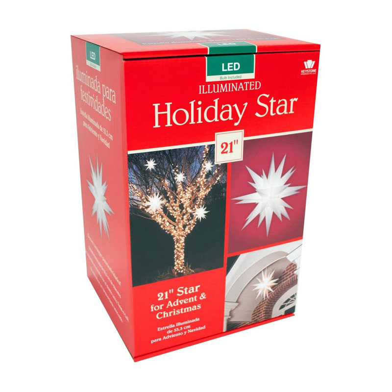 Prelit LED Christmas Holiday Star Tree Topper, 21" H x 21" W x 21" D