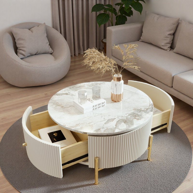 Accent Table, Round Coffee Table with 2 Storage Drawers