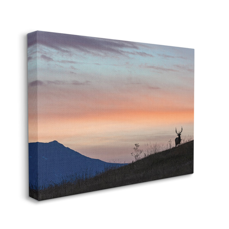 Mountain Elk Sunset Silhouette Blush Orange Skyline par - impression, Toile tendue, H 30 po x l 40 po