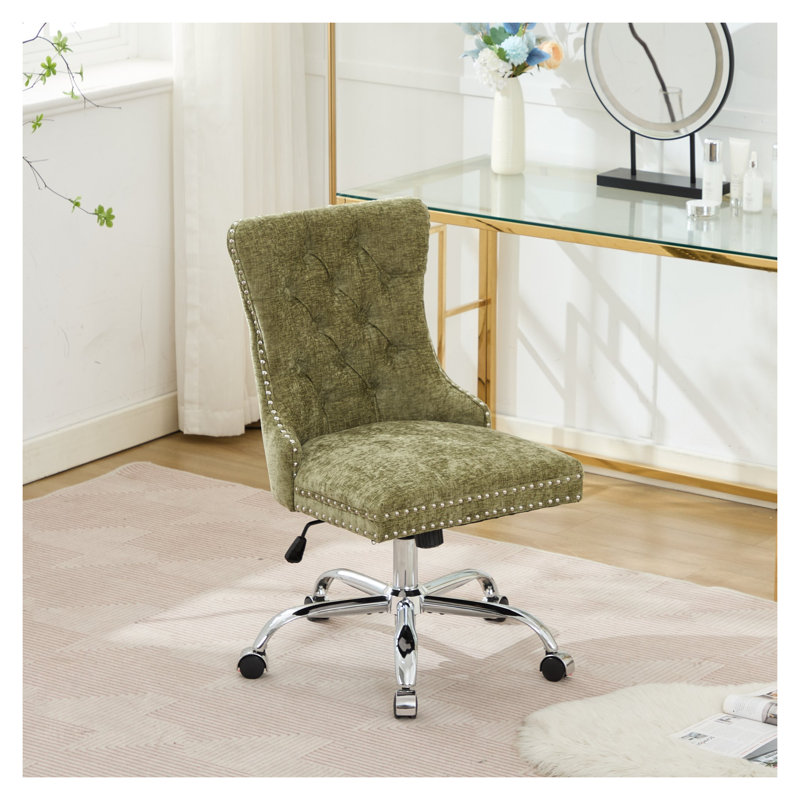 Fauteuil de bureau rembourré en chenille A&A Furniture, Vert, Chrome chrome, Chenille