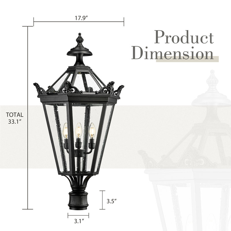  Aluminum 33 Inch Large Post Lantern With Seeded Glass Shade