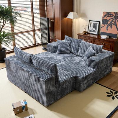 Canapé modulaire surdimensionné en forme de U de 132 po, grand canapé modulaire en forme de nuage avec méridienne, canapé modulaire en velours côtelé doux pour grand salon, compression, aucun assemblage requis, gris clair