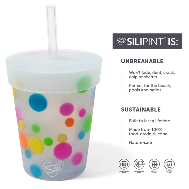 Silipint: Gobelets en paille pour enfant 8 oz: paquet de 4 - pois - tasses incassables en silicone