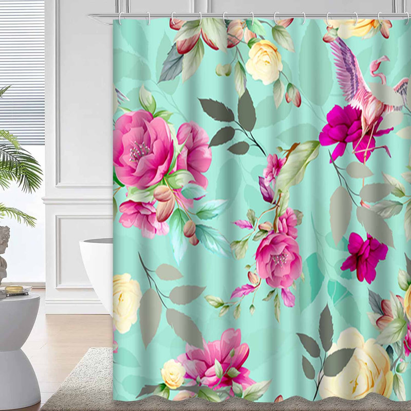 Rideau de douche imperméable à motif floral avec 12 crochets, L 72 po x l 84 po