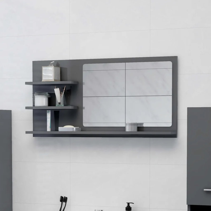 Adji Flat Mirror with Shelves, White, 45cm x 90cm