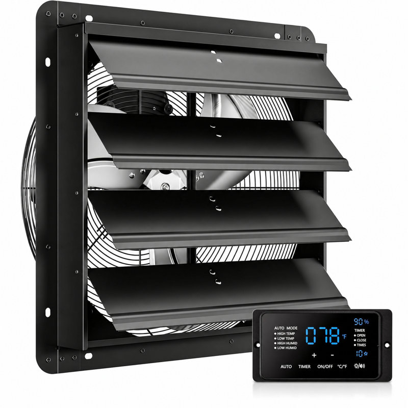Ventilateur de volet 18 pouces Cammoo avec contrôleur d'humidité et de vitesse à écran tactile, ventilateur mural à 10 vitesses pour grenier, serre, garage, poulailler