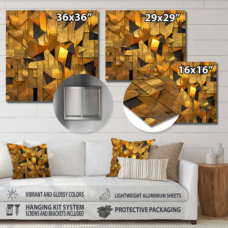 Décoration murale géométrique en métal doré doré noir fractal VI, H 16 po x l 16 po x P 1 po