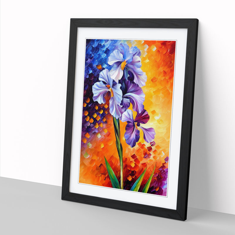 Kham Iris Flower Painted - Picture Frame Print, 46cm H x 34cm W x 2cm D, Black