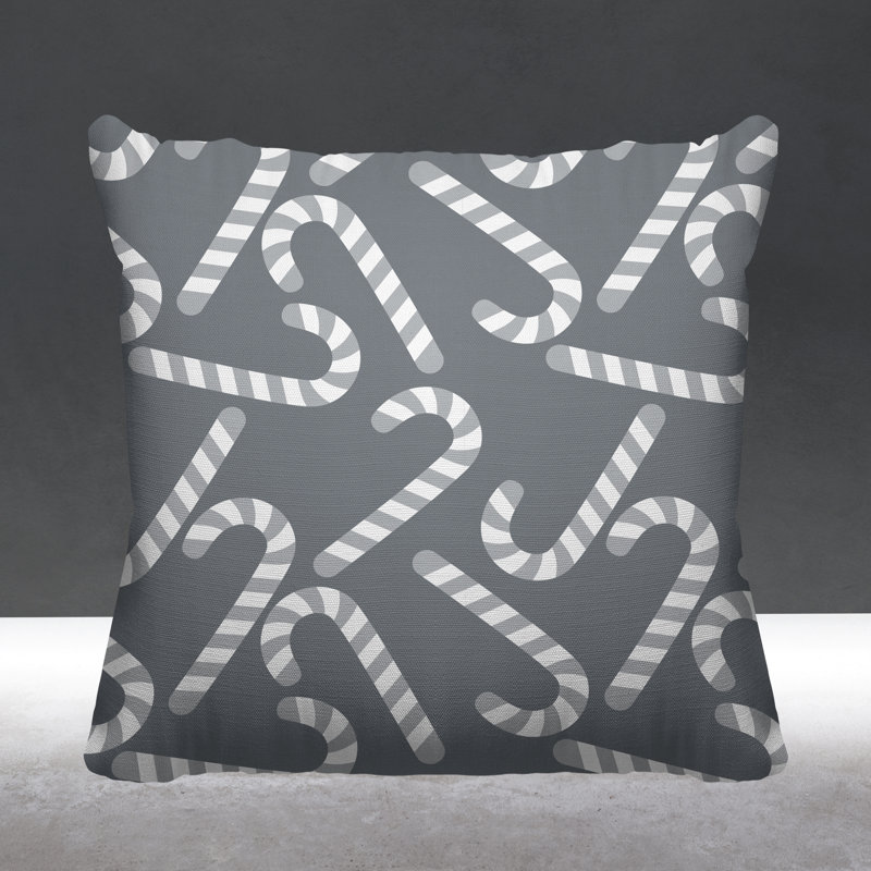 Coussin décoratif intérieur / extérieur Christmas Candy Cane, L 17 po x H 17 po, Gris