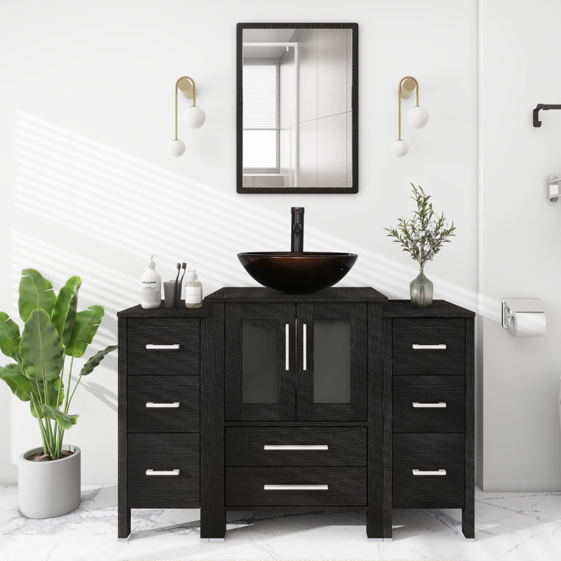Ensemble de meuble-lavabo simple 48 po avec lavabo vasque en verre, plateau en bois manufacturé, robinet économiseur d'eau