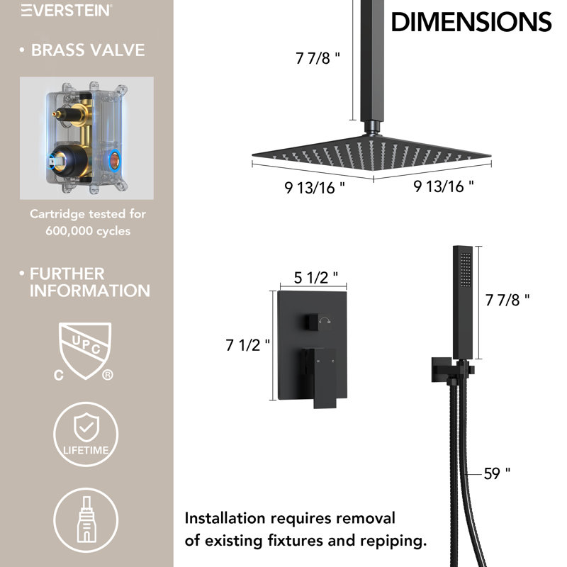 10" High Pressure Rainfall Shower System, Ceiling Mount Shower Faucet Set with Handheld Spray, Matte Black, 2.0