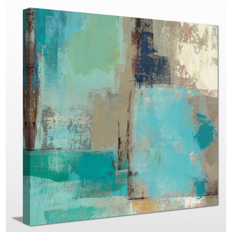 « turquoise et aqua réflexions ii », reproduction d’art sur toile tendue, H 28 po x l 28 po