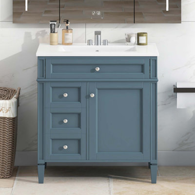 30'' Bathroom Vanity with Top Sink, Modern Bathroom Storage Cabinet with 2 Drawers and a Tip-out Drawer, Single Sink Bathroom Vanity