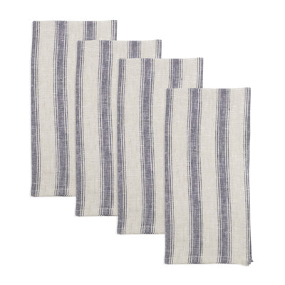 French Blue Striped Design Cloth Napkins 20" W X 20" L, Set Of 4