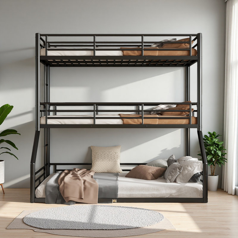 Twin Over Twin Over Full Bunk Bed, Black