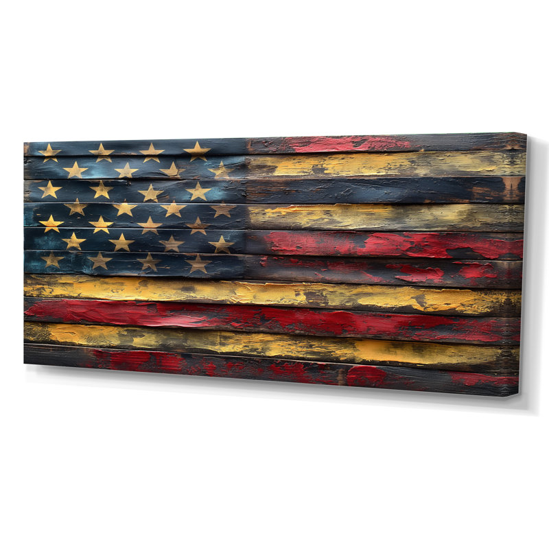 «Blue Red American Flag I», impression d'art mural, H 28 po x l 60 po, Toile tendue