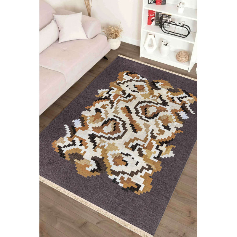 Brown Pixel Art Leopard Pelt Accent Rug, Dark Brown