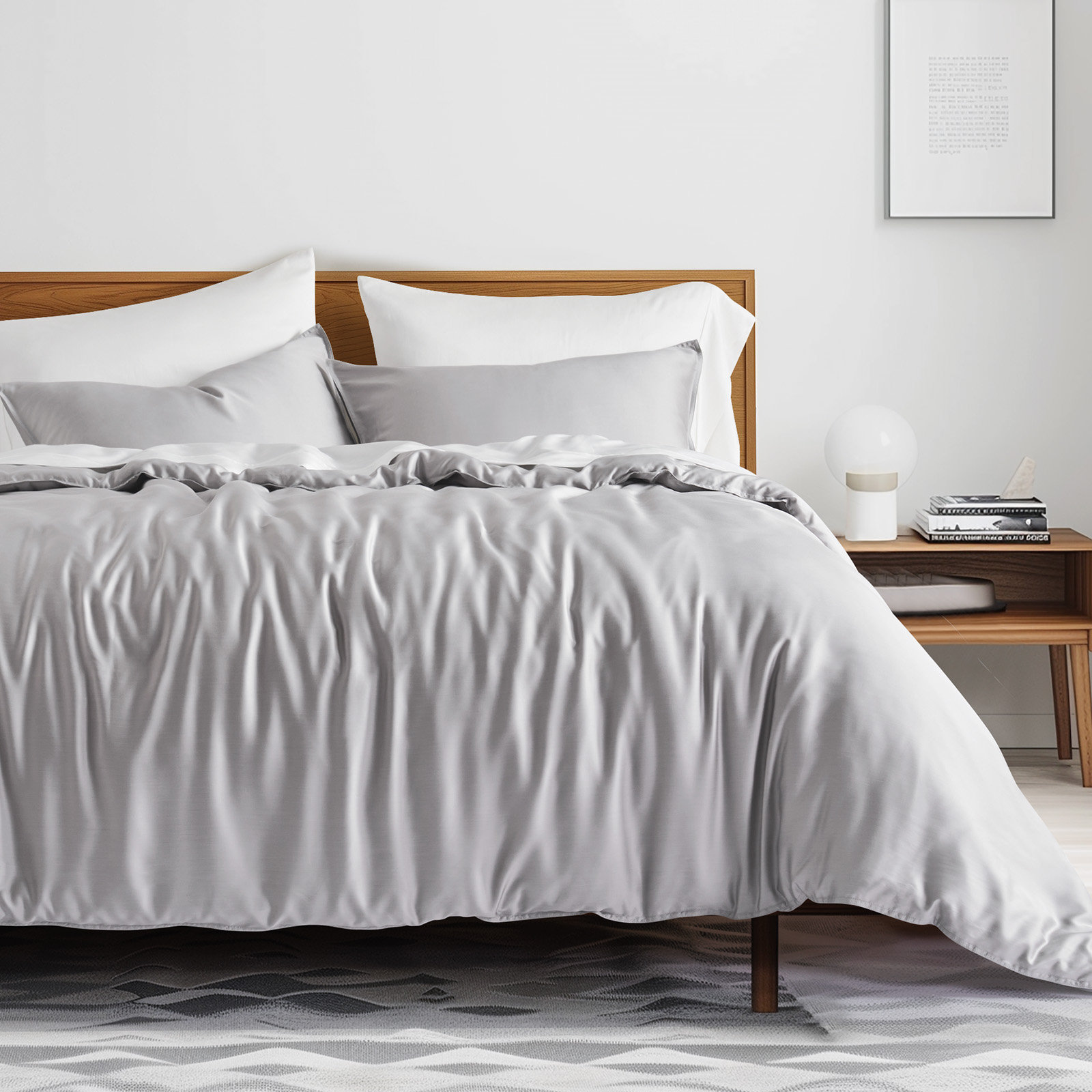Tencel Lyocell Cooling Duvet Cover Set, Light Gray, Queen Duvet Cover + 2 Queen Shams