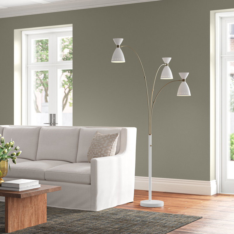 Lampe sur pied arquée 82 po Bimini, Blanc / Laiton, Blanc