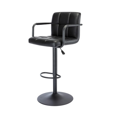 Pu Leather Square Bar Stools, Adjustable Swivel Barstools With Back And Arms