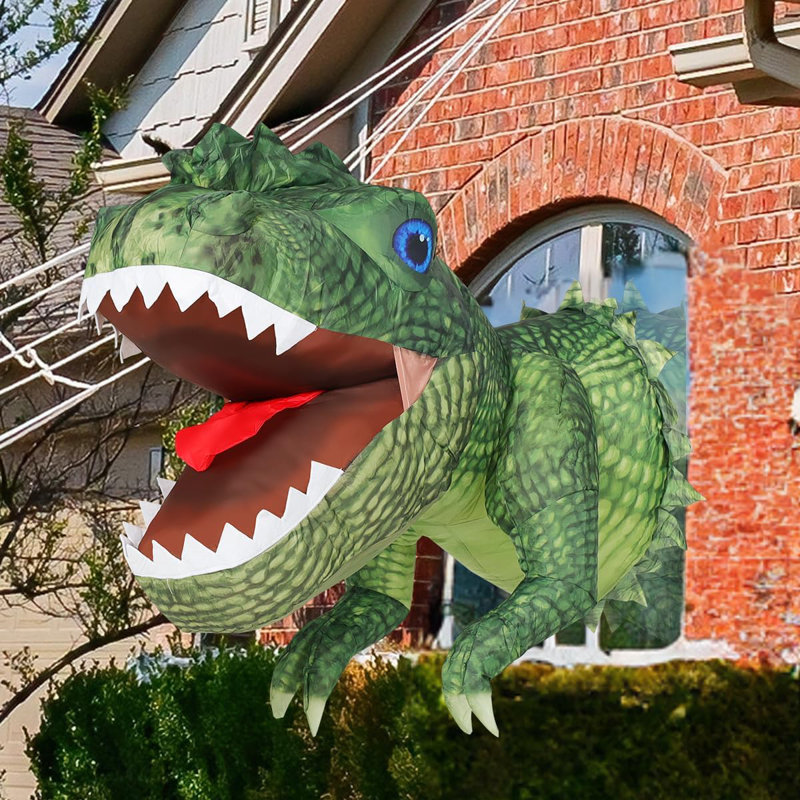 Décorations d'extérieur gonflables de 3 pi de long dinosaure d'Halloween qui se sont échappées de la fenêtre avec une ampoule gonflable à DEL T-Rex gonflable pour jardin