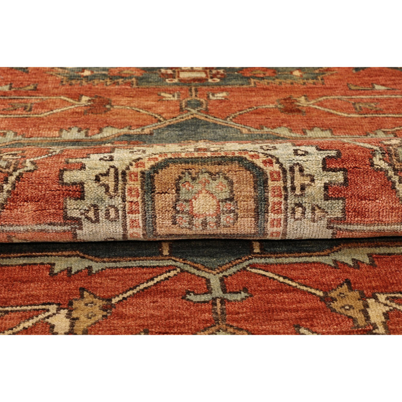 High-Quality Hand-Knotted Rust And Red Area Rug, Rectangle 10' x 14'