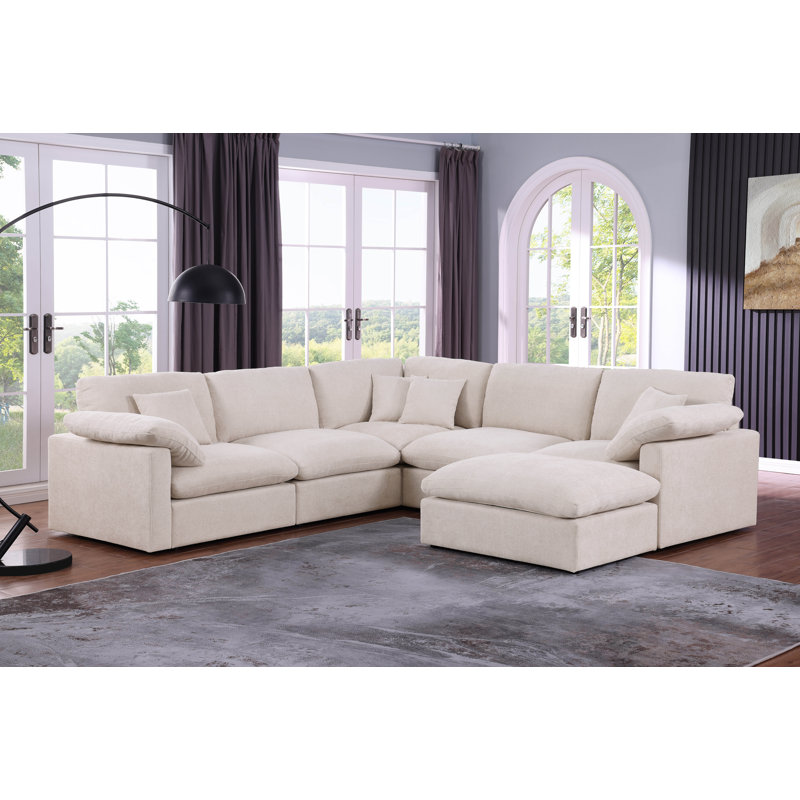 6 - Piece Modular Oversized Reversible Corner Sectional Sofa Cloud Couch, Beige Polyester Blend