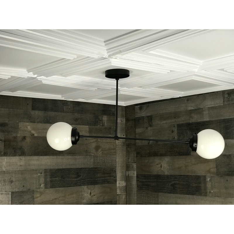 Plafonnier suspendu Mid-Century lustre 2 ampoules Shediac, Blanc, Noir mat