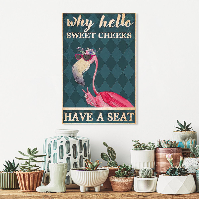 «Pourquoi bonjour les joues douces ont un siège, flamant rose», impression sur toile tendue, H 14 po x l 11 po x P 1,25 po