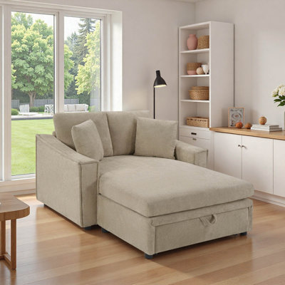 Chaise longue en velours flocon de neige 53,5 po avec tiroir de rangement coulissant et coussins