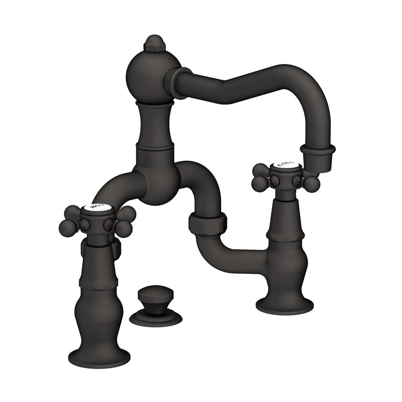 Chesterfield Bathroom Bridge Faucet with Drain Assembly, Flat Black