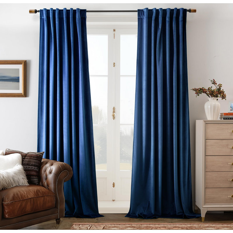 Ensemble de rideaux en velours 2 panneaux Dessy, Bleu marine, L 52 po x L 90 po