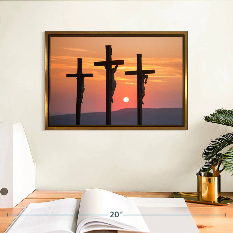 Christ crucifié, Cadre flottant doré, 13 po x 9 po