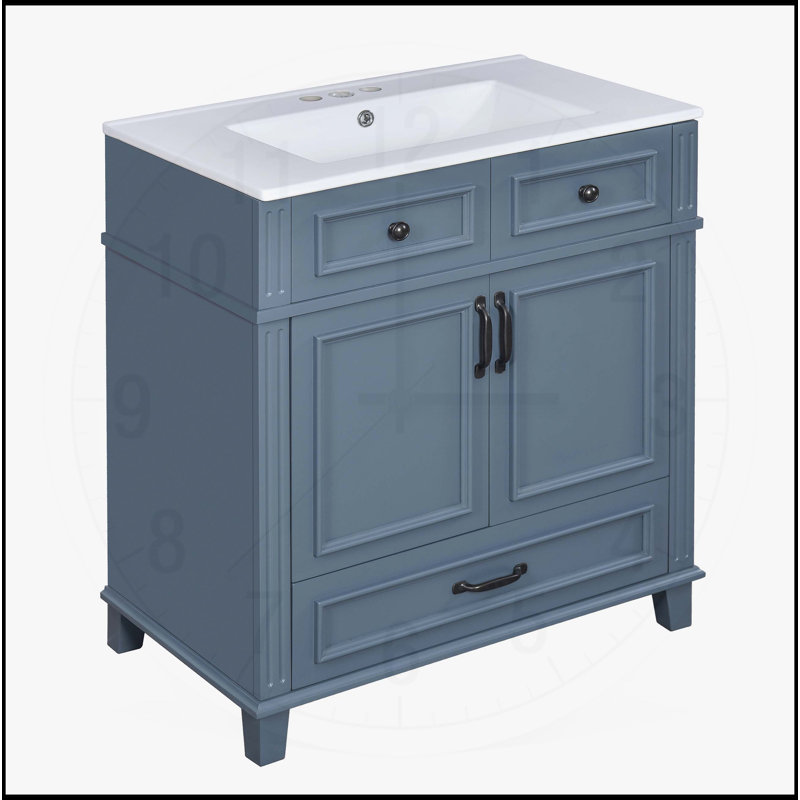 30'' Bathroom Vanity with Ceramic Sink,Solid Wood Frame, Blue