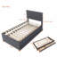 Lit plateforme tapissier simple avec lit gigogne et 3 tiroirs, tissu en lin