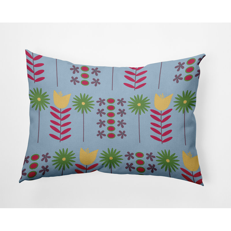 Floral Outdoor Reversible Throw Pillow, Air Blue