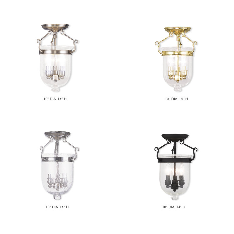 Husman Glass Semi Flush Mount, 17" H x 12" W x 12" D, Polished Brass