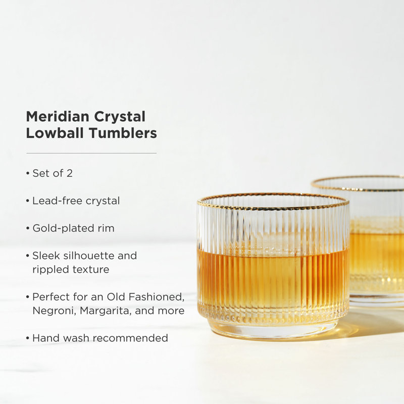 Gold-Rimmed Crystal Lowball Tumblers Set of 2