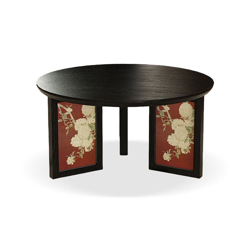 31.5" Black Solid Wood Round Coffee Table