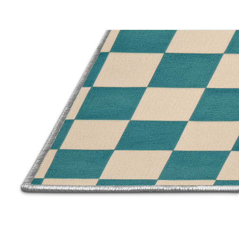 Machine Washable Checkered Beige Area Rug, Round 5'