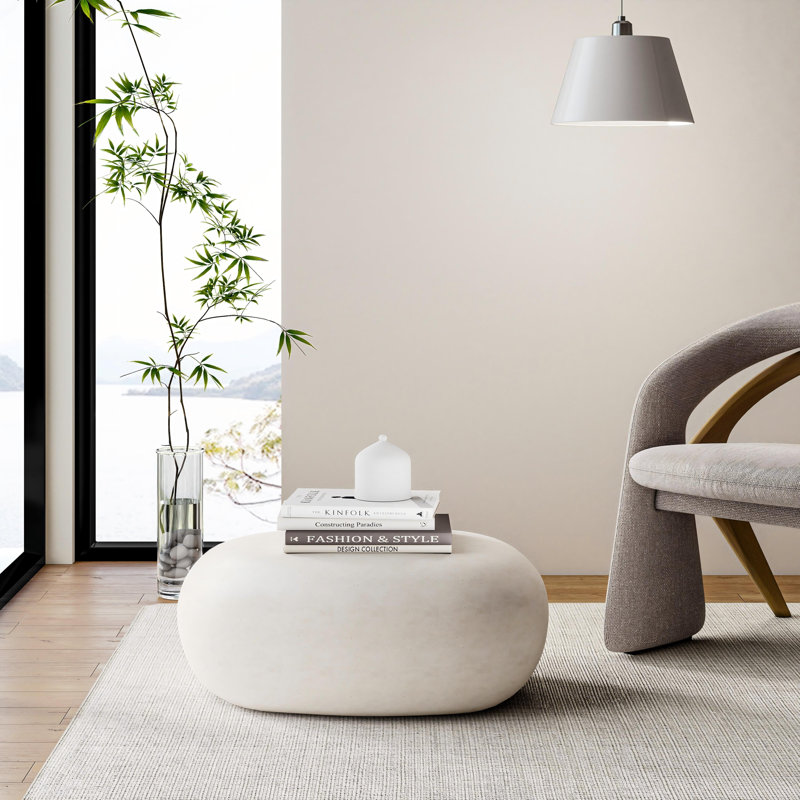 Pruitt 27.95" Concrete Pebble Coffee Table, White