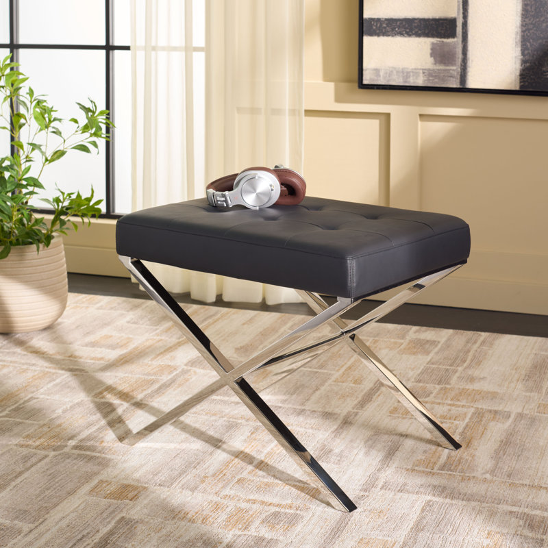 Halewood Faux Leather Ottoman, Black Faux leather