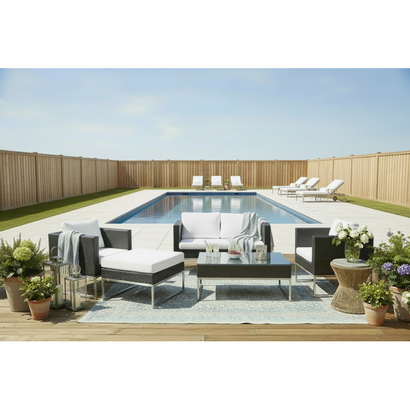 Citronelle 4 - Person Patio Conversation Set with Cushions, White Cushion/Brown Frame