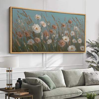 «Blue Toned Wildflower Meadow Art», reproduction d'art sur toile encadrée très grande