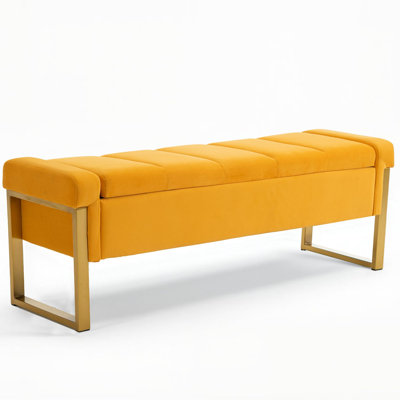 55" Storage Bench for Bedroom, Modern Tufted End of Bed Bench for King Size Bed, Upholstered Long Ottoman Bench with Gold Legs for Living Room/Entryway