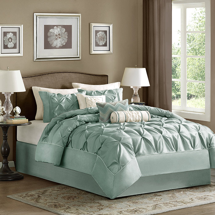 Laurel 7 Piece Tufted Comforter Set, Seafoam, Cal. King Comforter + 1 Bed Skirt + 2 Shams + 3 De