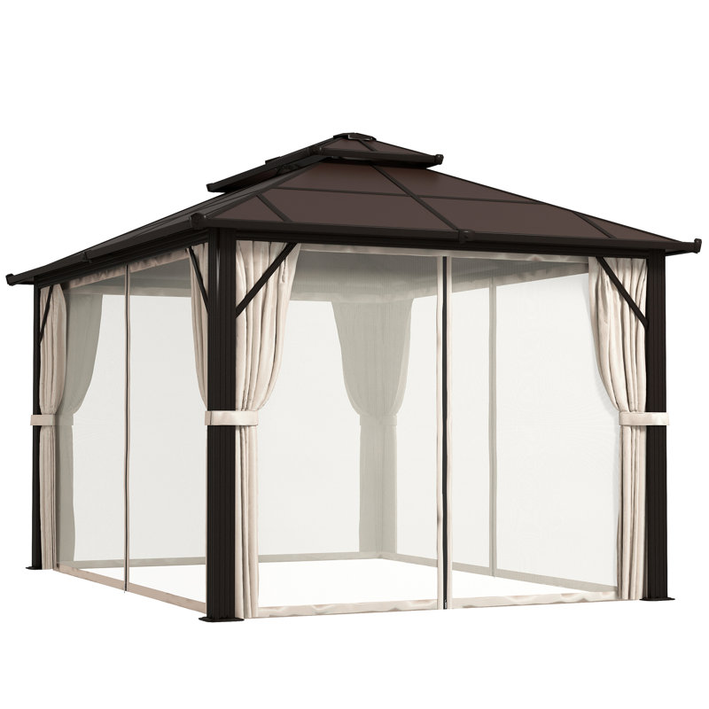 Outsunny 3 x 4m Hardtop Gazebo Canopy w/Double Polycarbonate Roof, Brown